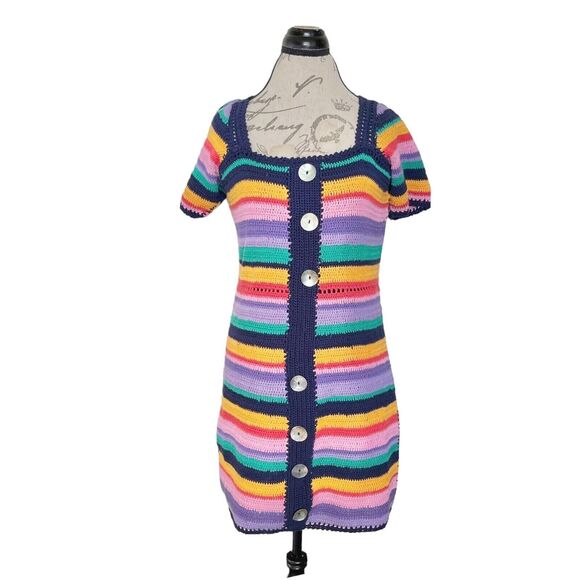 Farm Rio Anthropologie Dress XS Sweater Knit Mini Bohemian Southwestern Boho - Picture 2 of 16